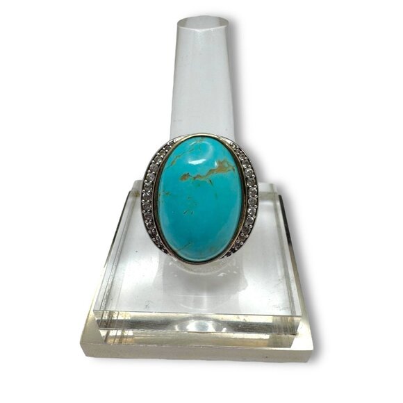 KRH Sterling Silver Oval Turquoise White Spinel Ring Size 7.5 - Picture 2 of 13